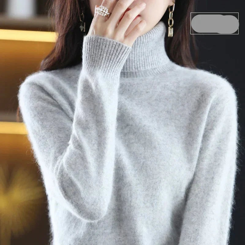 Emma Women's Pure Cashmere Turtleneck Knitted Sweater for Cold Weather