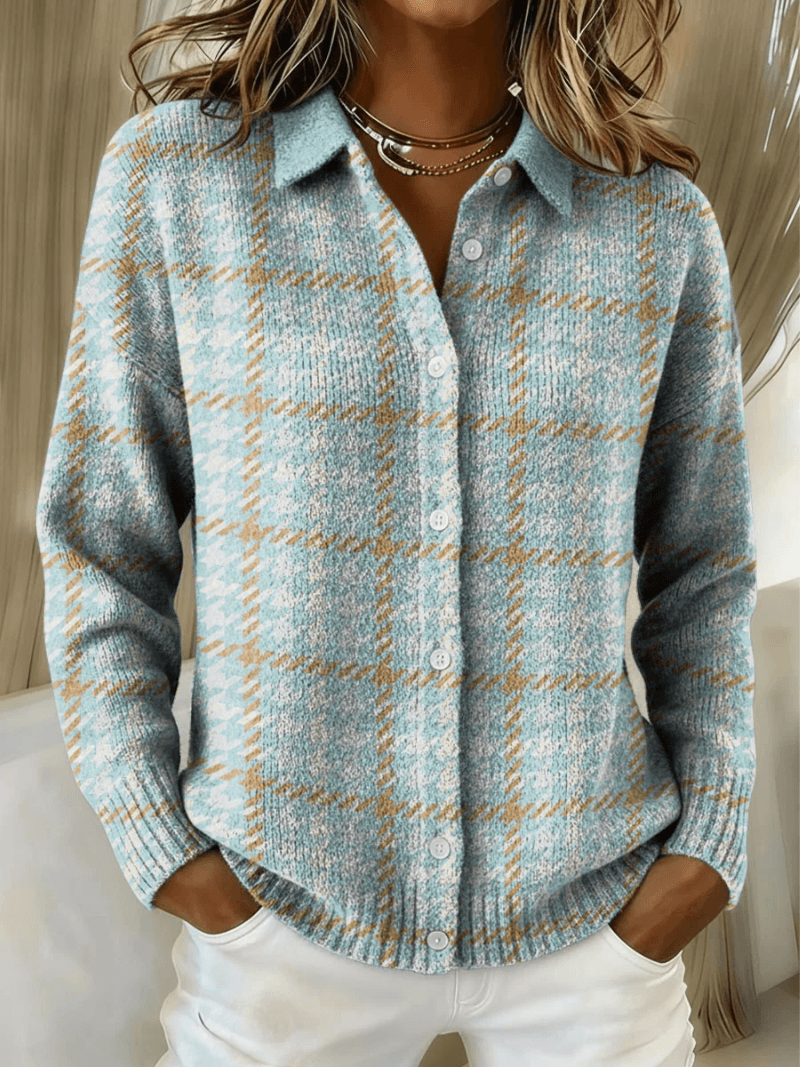 Esmeralda Women's Plaid Cotton Blend Long Sleeve Button-Up Blouse