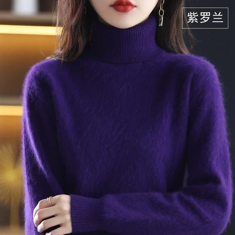 Women's Knit Turtleneck Sweater with Ribbed Cuffs