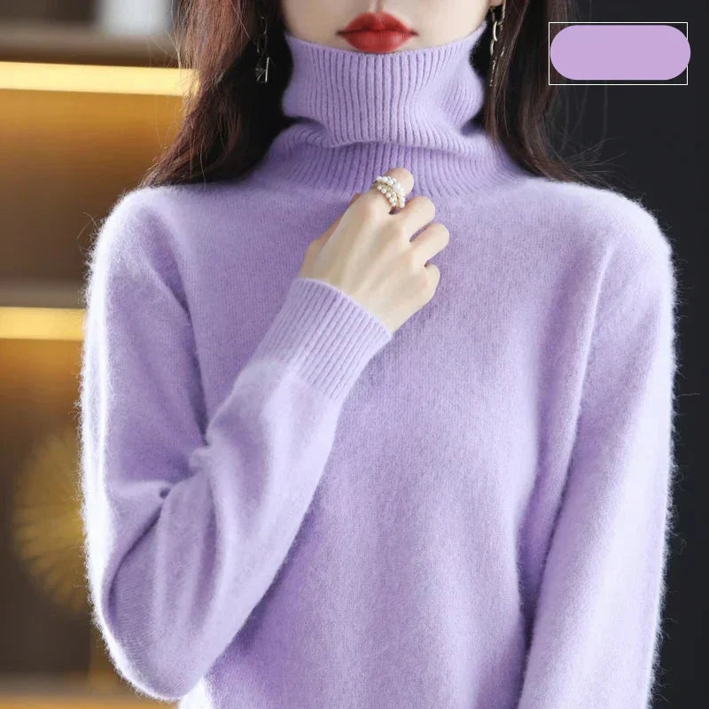 Emma Women's Pure Cashmere Turtleneck Knitted Sweater for Cold Weather