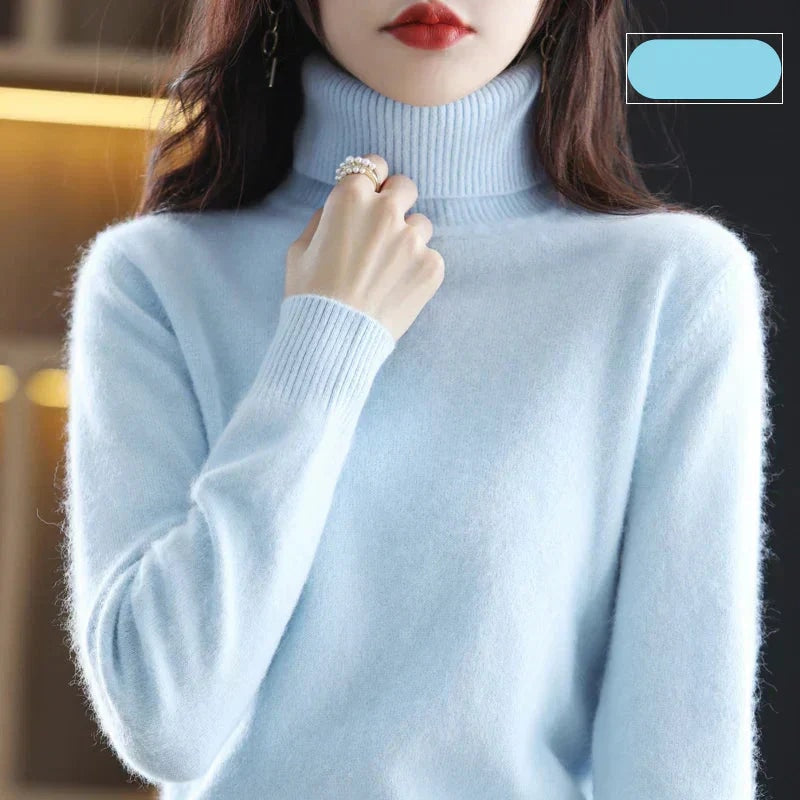 Emma Women's Pure Cashmere Turtleneck Knitted Sweater for Cold Weather