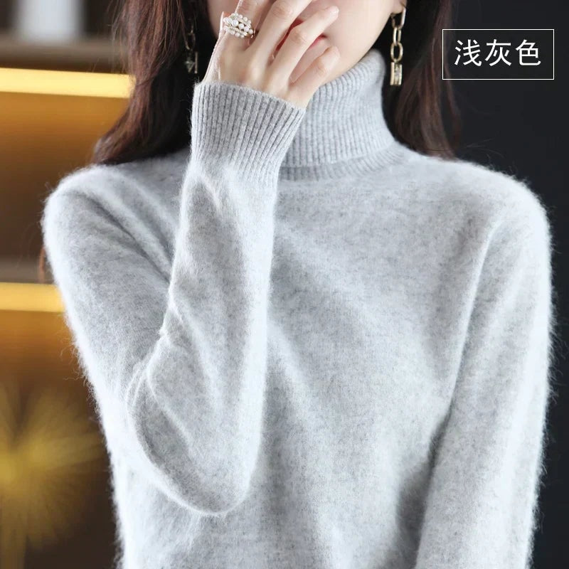Women's Knit Turtleneck Sweater with Ribbed Cuffs