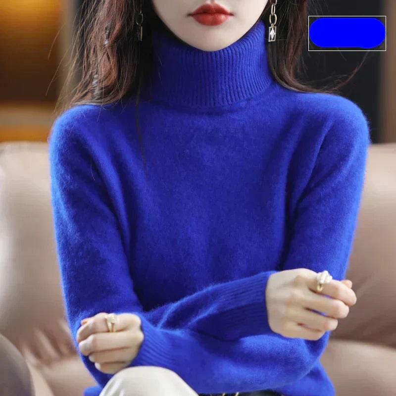 Emma Women's Pure Cashmere Turtleneck Knitted Sweater for Cold Weather