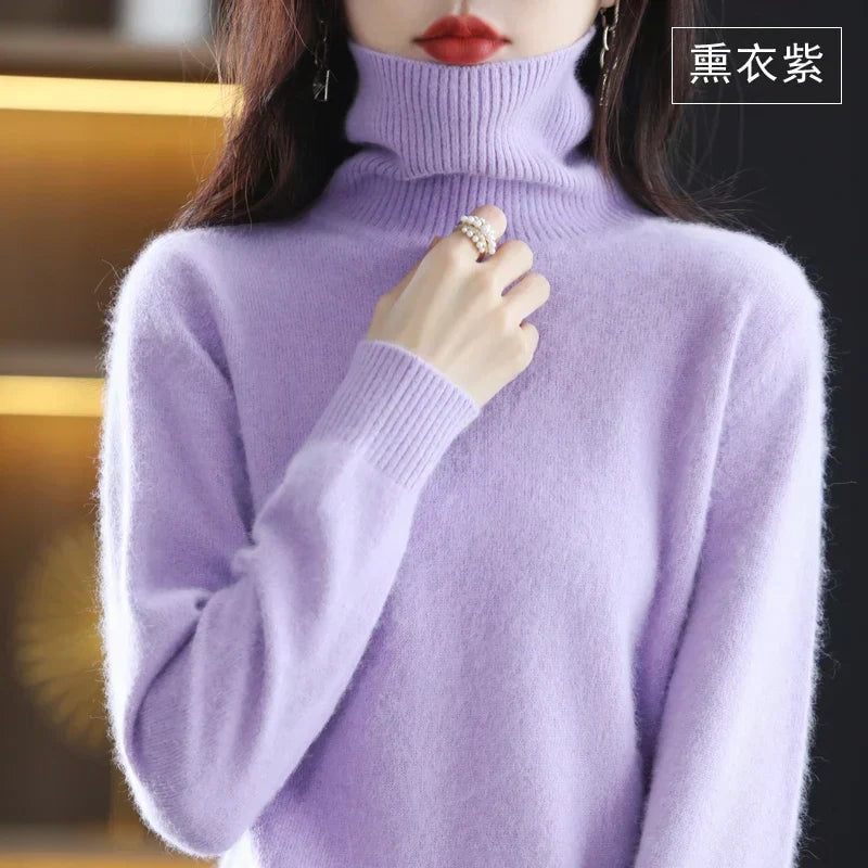 Women's Knit Turtleneck Sweater with Ribbed Cuffs