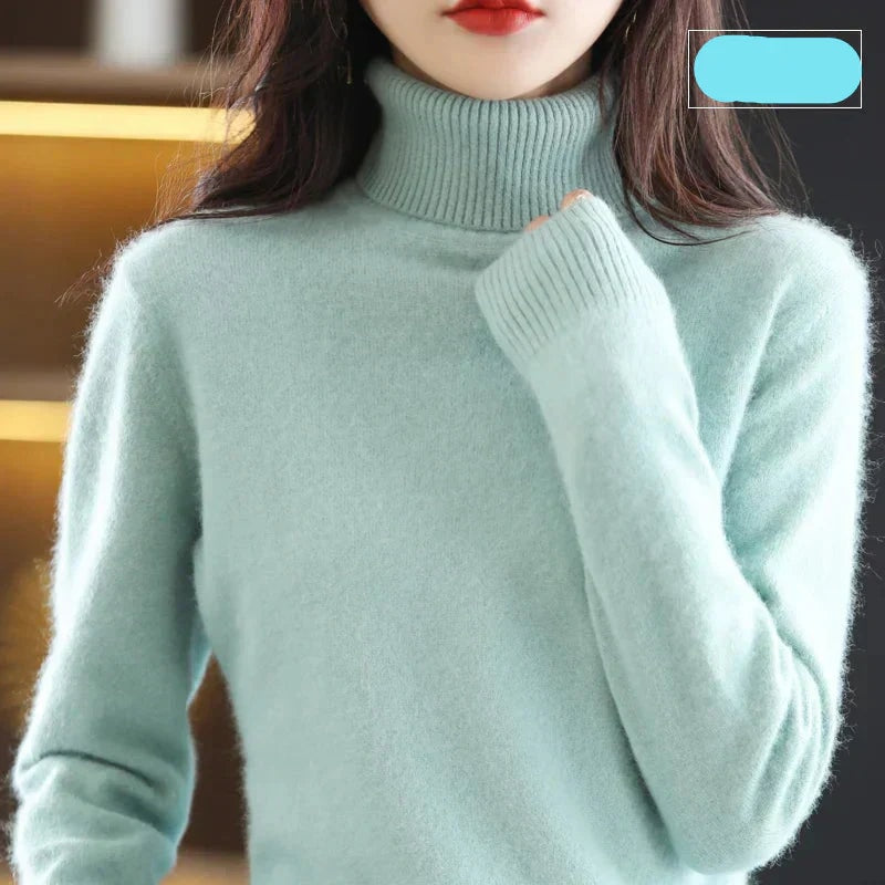 Emma Women's Pure Cashmere Turtleneck Knitted Sweater for Cold Weather