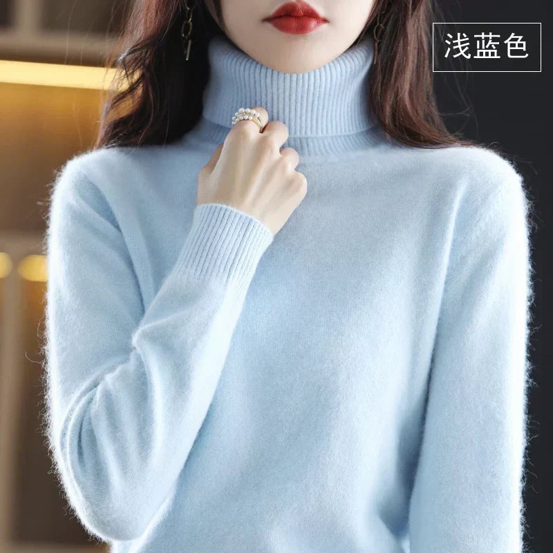 Women's Knit Turtleneck Sweater with Ribbed Cuffs
