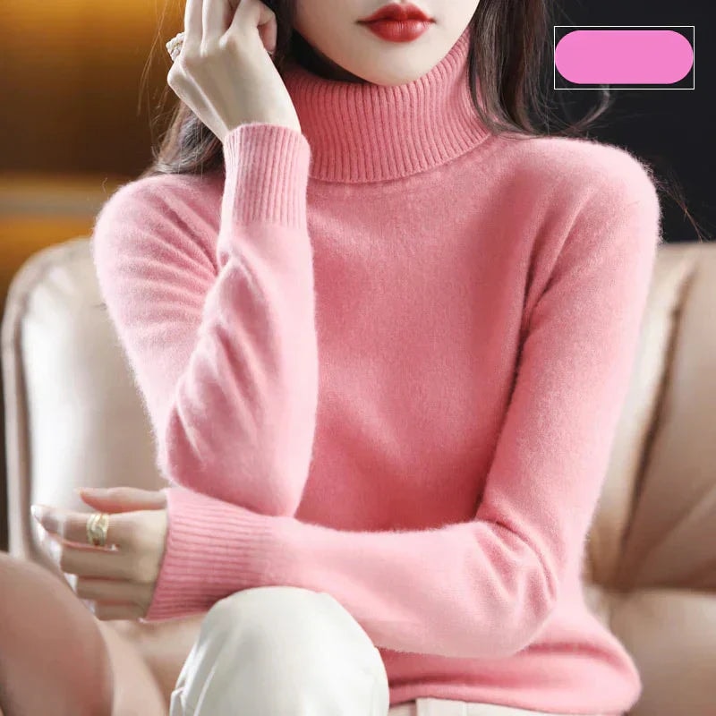 Emma Women's Pure Cashmere Turtleneck Knitted Sweater for Cold Weather