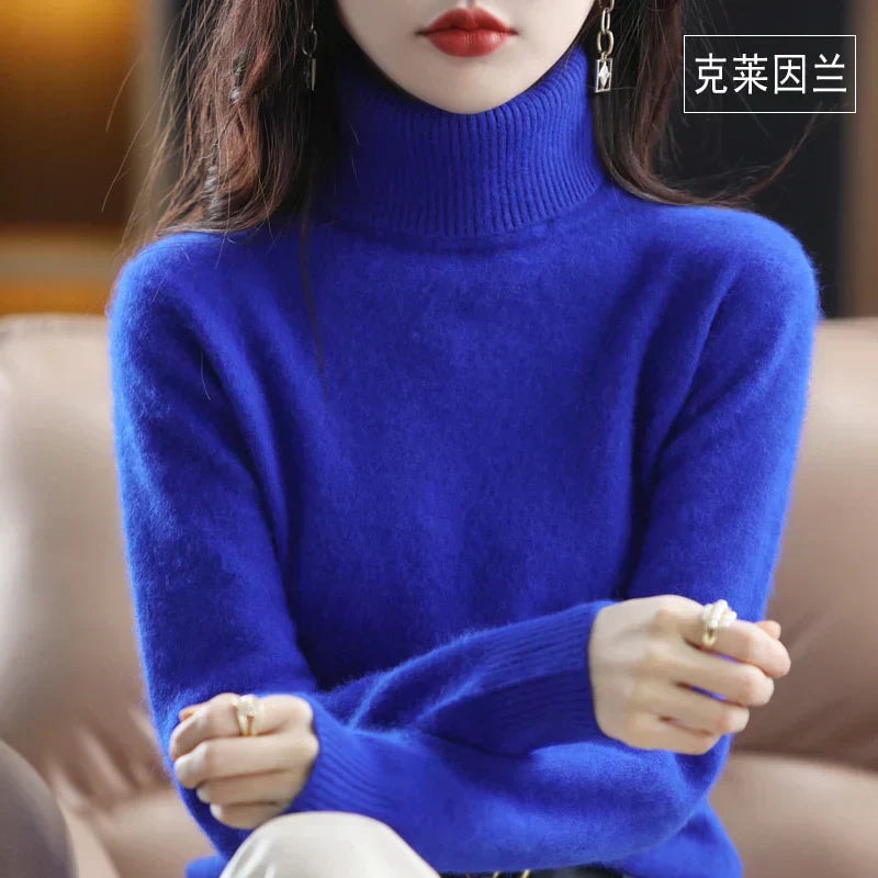 Women's Knit Turtleneck Sweater with Ribbed Cuffs