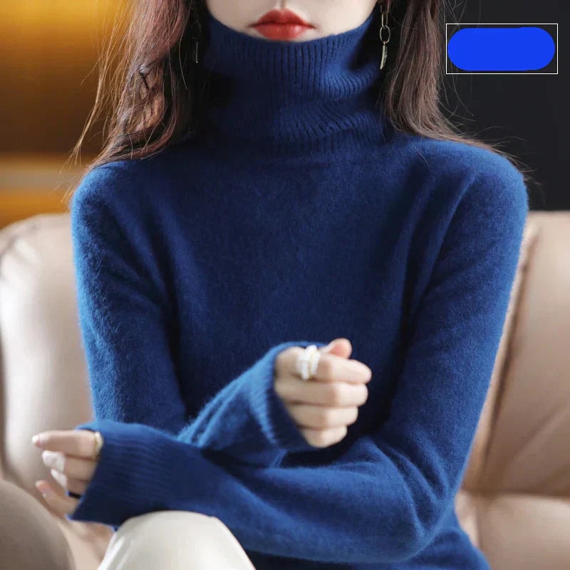 Emma Women's Pure Cashmere Turtleneck Knitted Sweater for Cold Weather