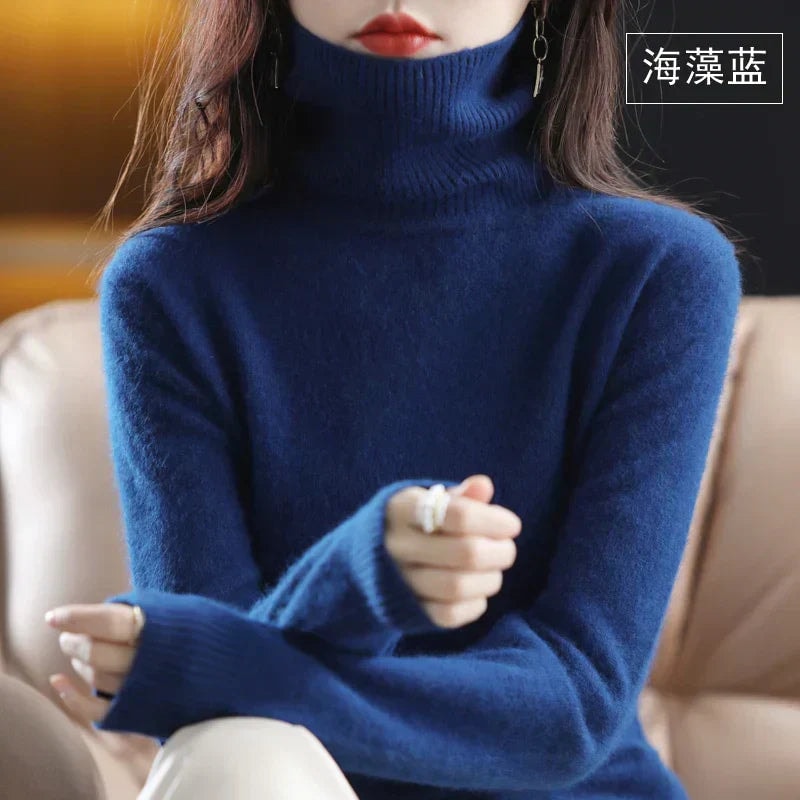 Women's Knit Turtleneck Sweater with Ribbed Cuffs