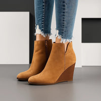 Women's Suede Wedge Ankle Boots with Side Zipper Closure