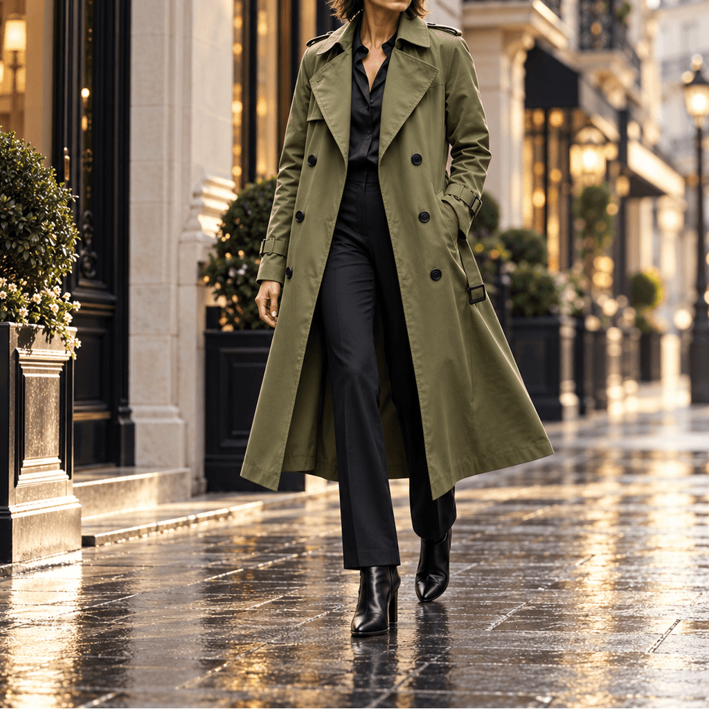 Mayfield Double-Breasted Long Trench Coat with Tailored Collar for Women