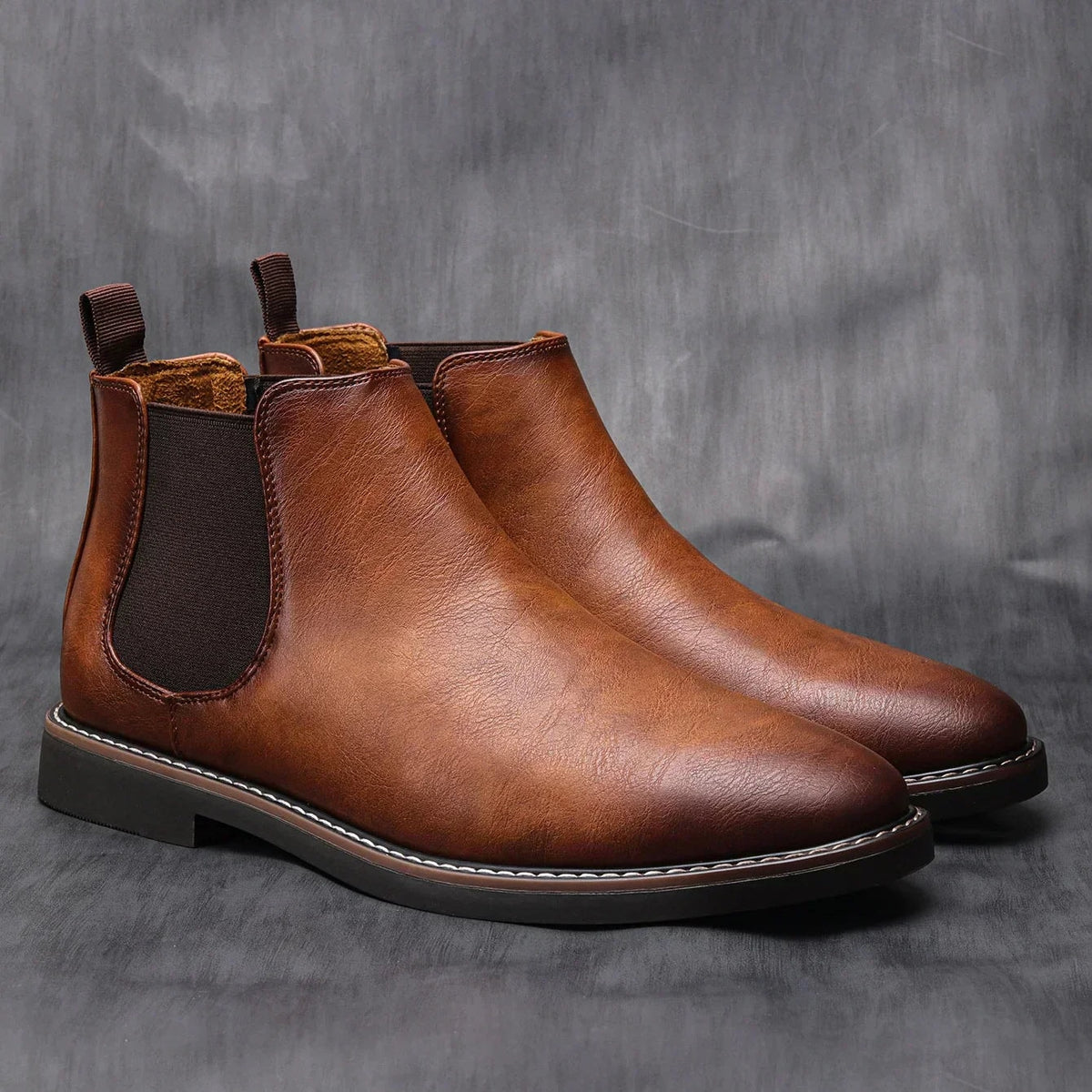 Men's Chelsea Slip-On Ankle Boots with Elastic Side Panels and Welt Stitching