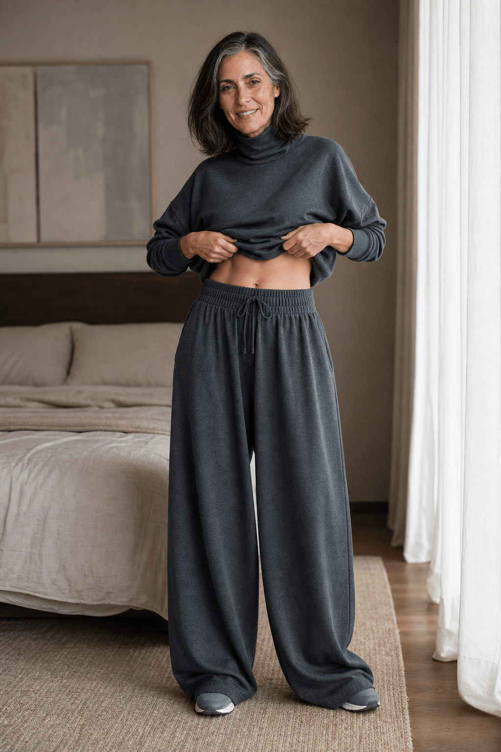 Women's Turtleneck Top and Wide-Leg Pants Two Piece Set
