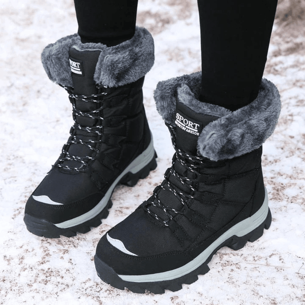 Faux Fur Trim Lace-Up Waterproof Boots for Fall and Winter in Synthetic