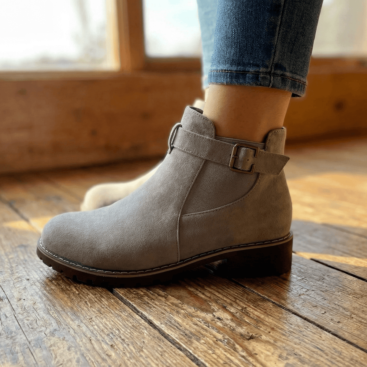 Stridella Suede-Look Women's Ankle Boots with Buckle Strap and Chunky Lug Sole