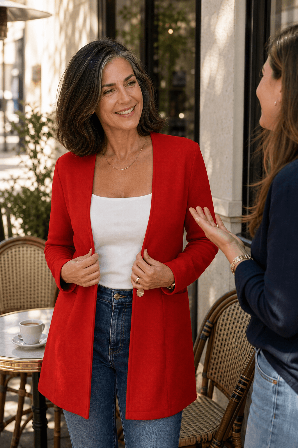 Linevalle Women's V-Neck Single-Button Longline Polyester Tailored Blazer