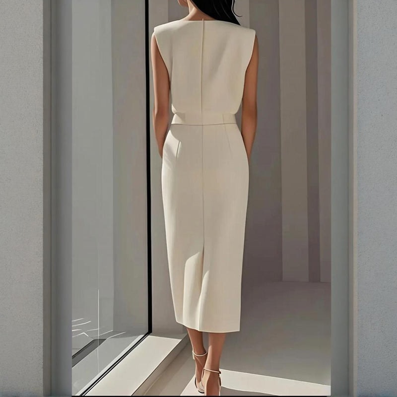 Structured Midi Dress with Side Button Detail - Fall Dresses for Women Wedding Guest Looks
