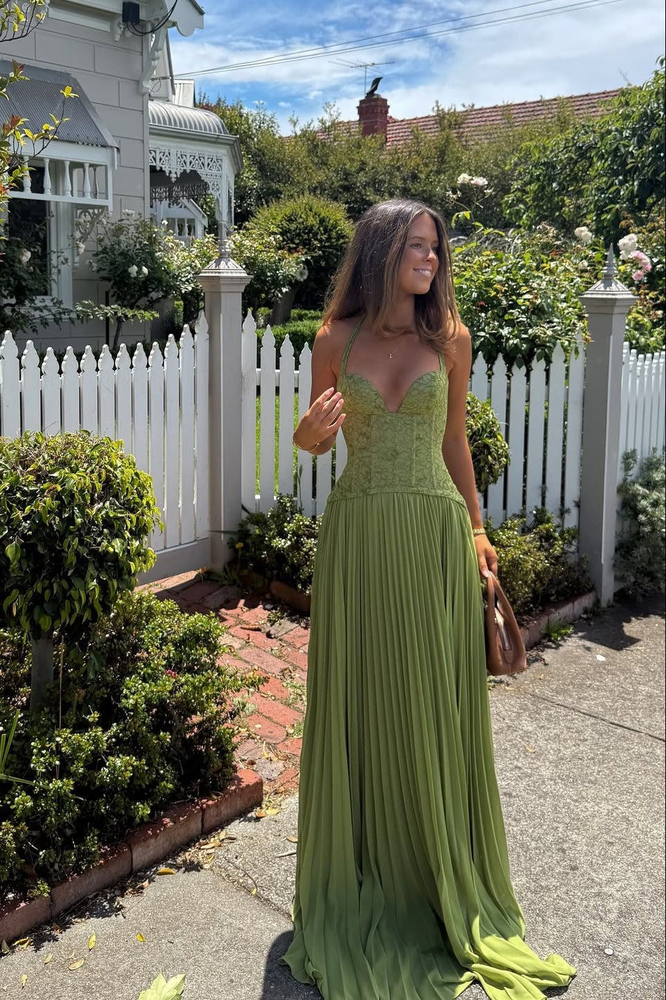 Kenley Pleated Corset Lace Maxi Dress for Homecoming Dresses Look