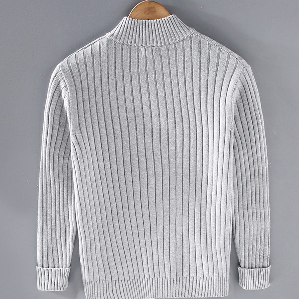 Men's Chunky Ribbed Knit Zip-Up Cardigan with Stand Collar