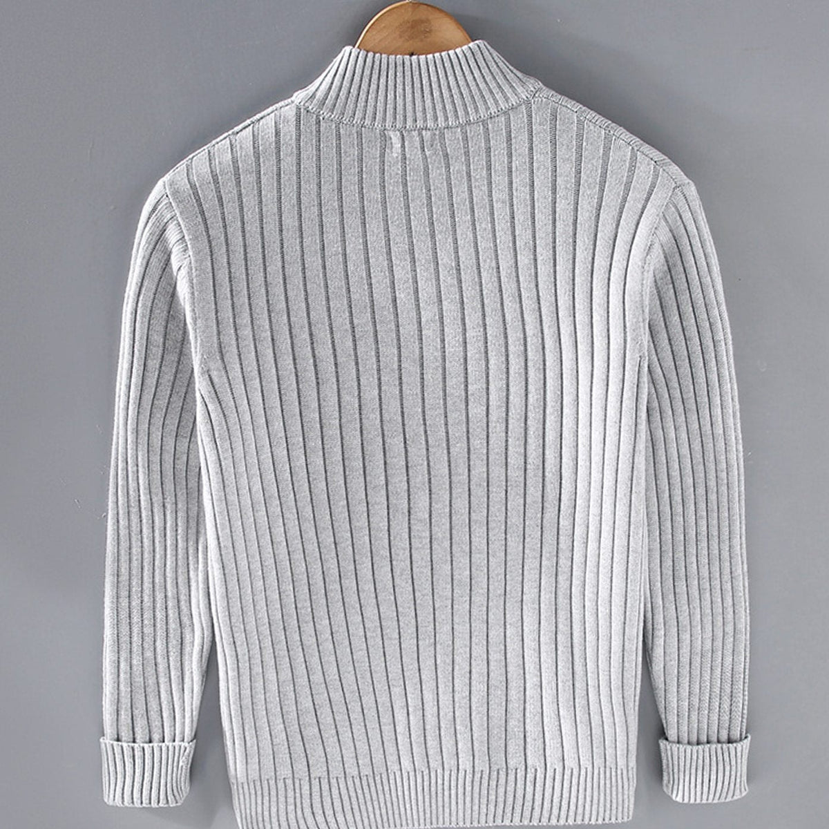 Men's Chunky Ribbed Knit Zip-Up Cardigan with Stand Collar