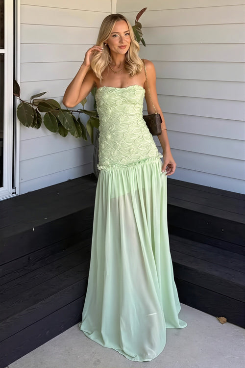 Cleo Strapless Floral Textured Bodice Chiffon Maxi Autumn Wedding Guest Dress