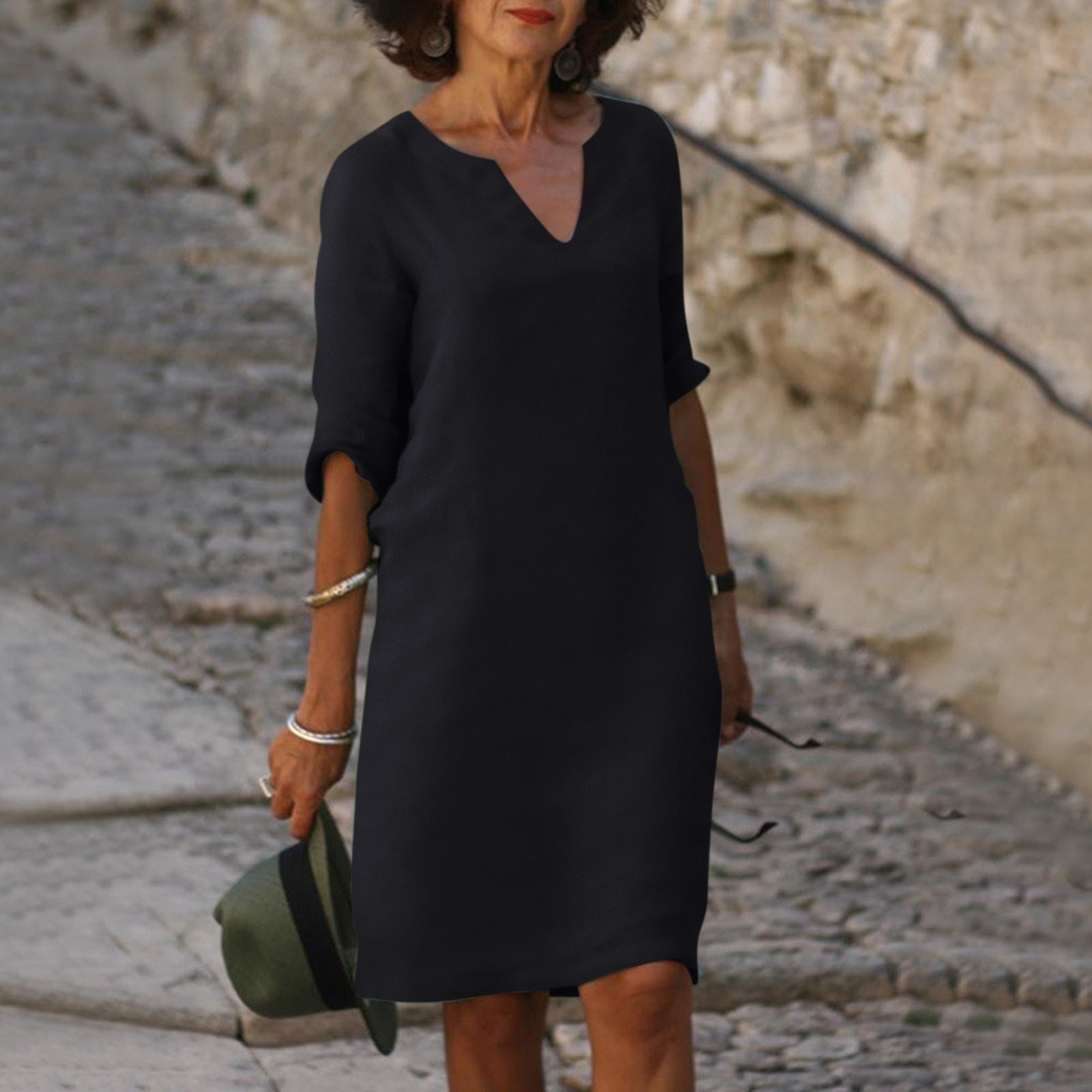 Relaxed V-Neck Midi Fall Dresses for Women Wedding Guest Occasions
