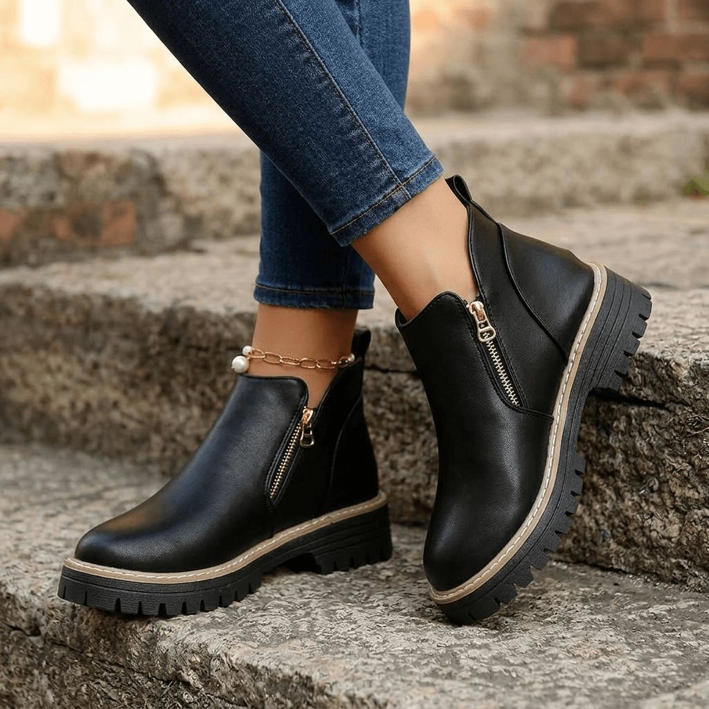 Strida Women's Cushioned Platform Ankle Boots in PU Leather
