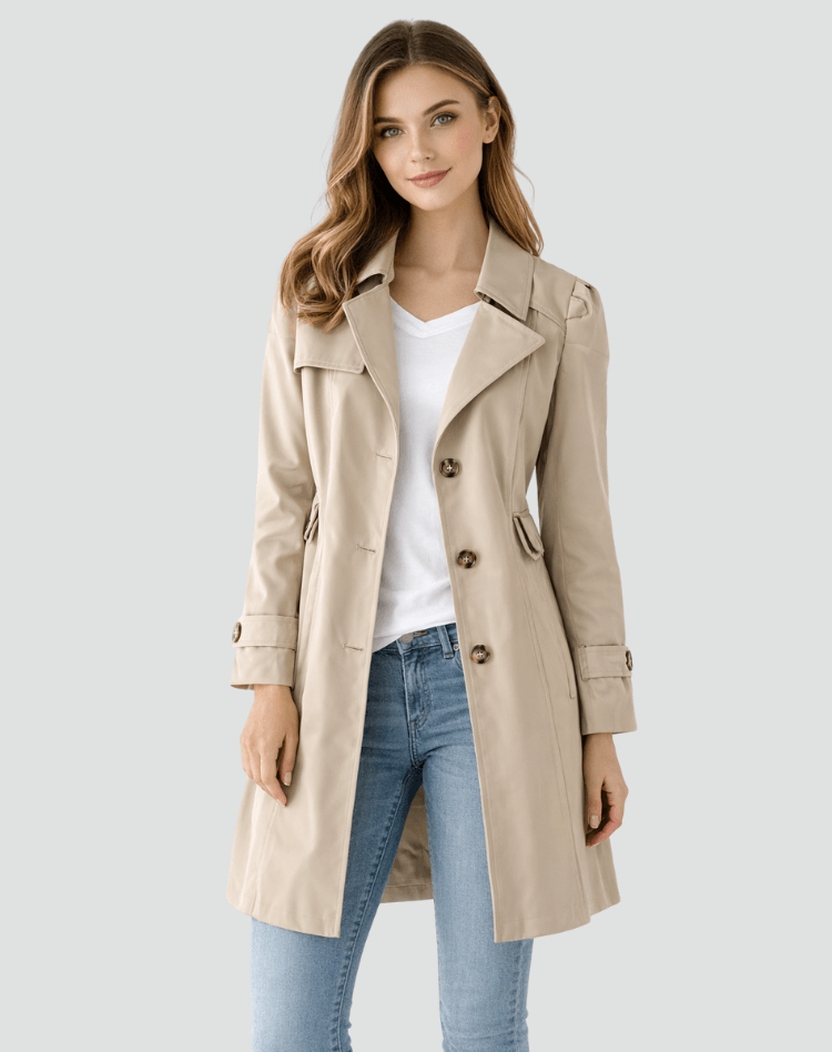 Womens Tailored Trench Coat Classic Lapel Mid-Length Jacket