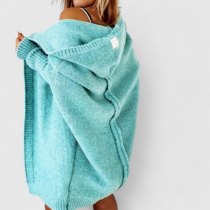 Rosalynne Hooded Oversized Knitted Cardigan for Women with Pockets
