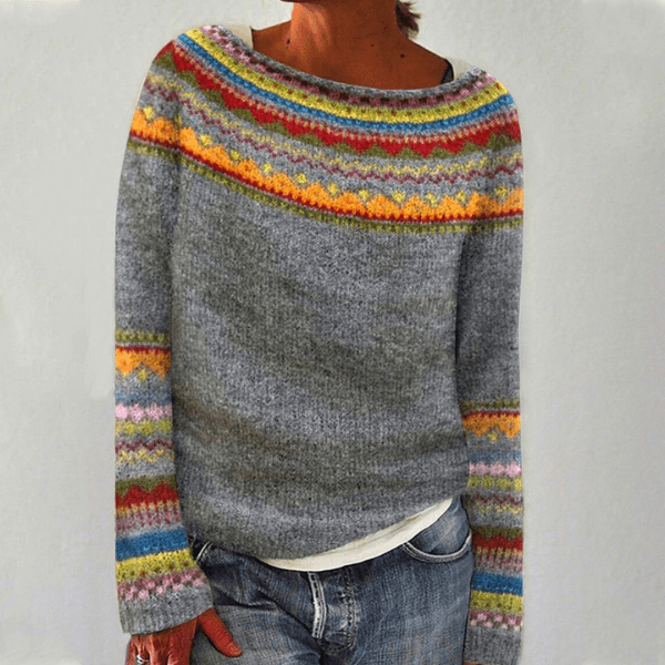 Fair Isle Pattern Knit Pullover Sweater for Women
