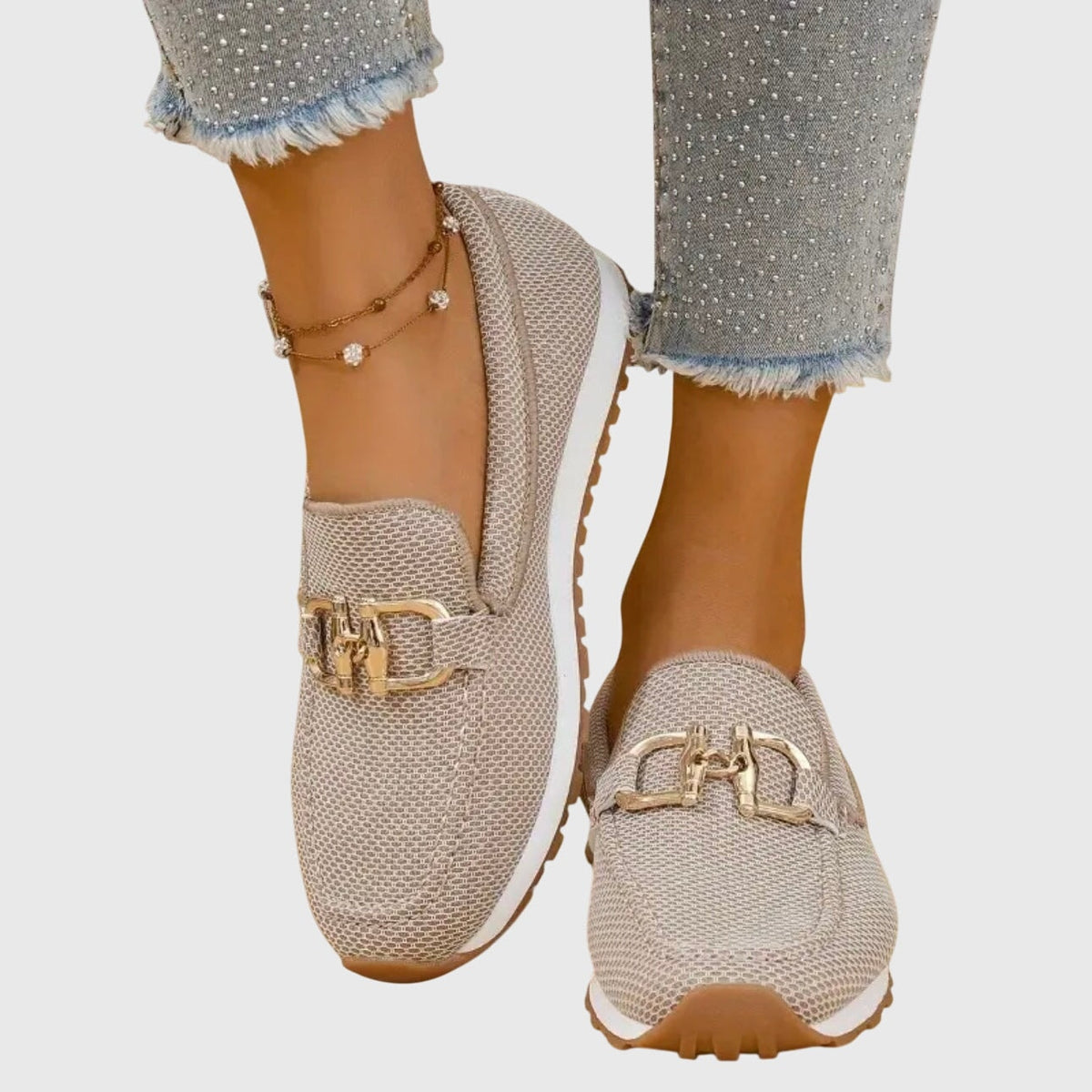 Lili Bit-Buckle Slip-On Sneakers with Cushioned Sole for Women