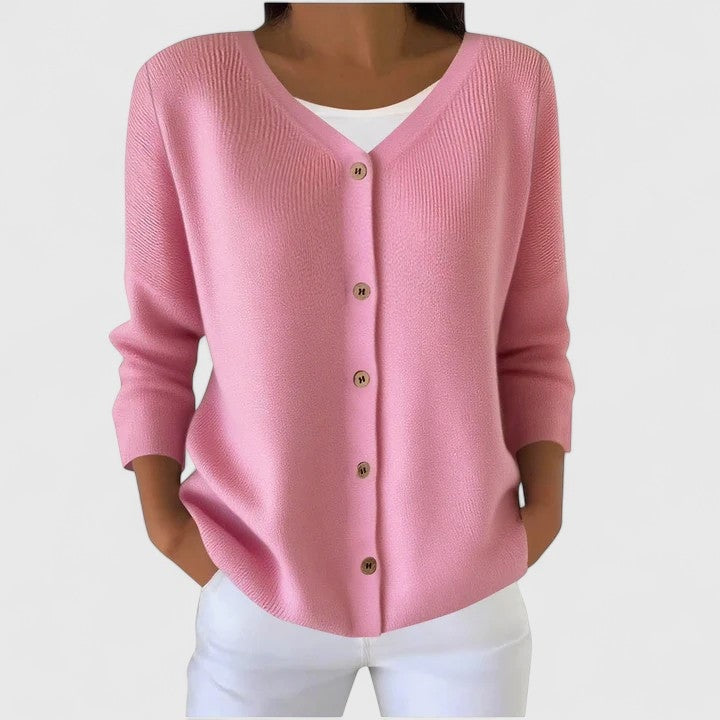 Wena Button-Front V-Neck Knitted Cardigan with Hood for Women