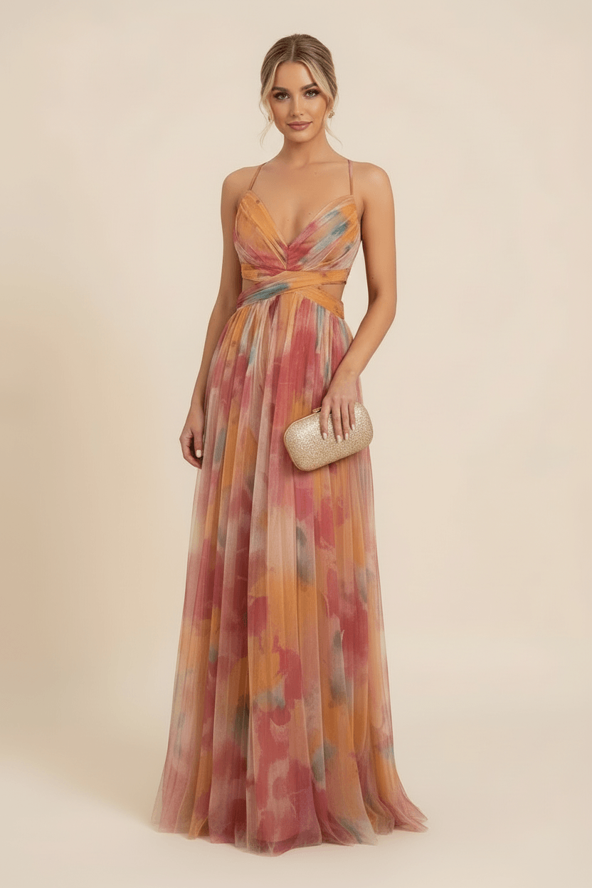 Angela Floral Print Cutout Waist Maxi Dress for Autumn Wedding Guests