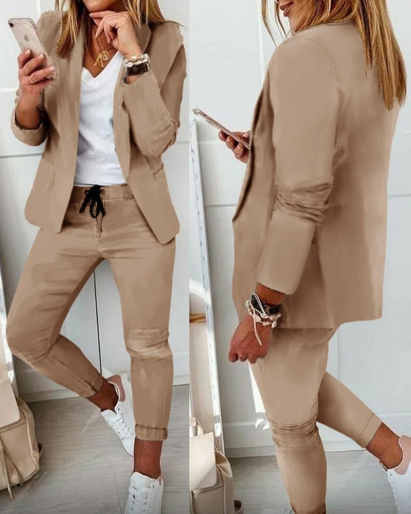 Women's Cotton Blend Blazer and Jogger Two-Piece Co-Ord Set