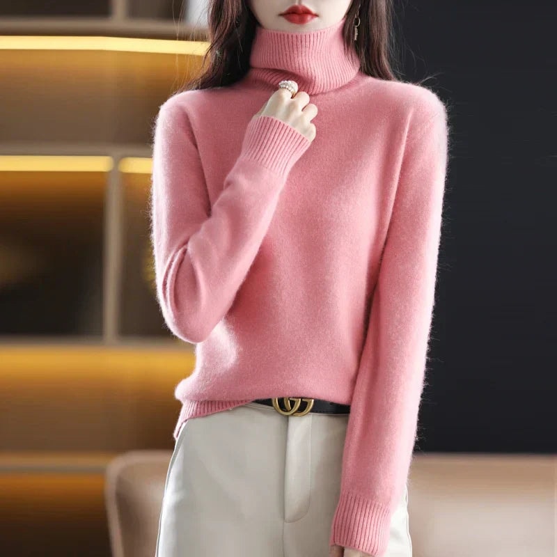 Emma Women's Pure Cashmere Turtleneck Knitted Sweater for Cold Weather