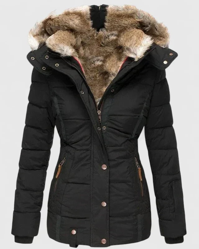 Veyzandra Women's Faux Fur Hooded Puffer Winter Coat with Adjustable Hood and Pockets