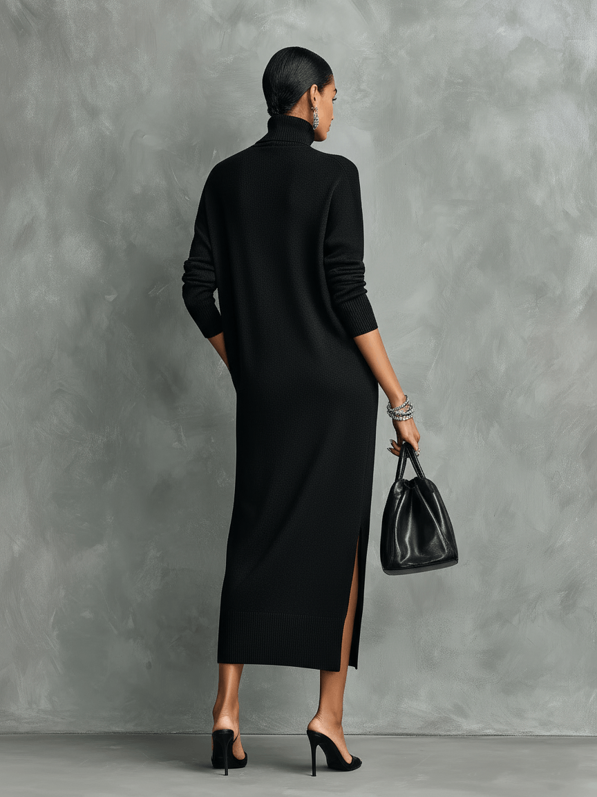 Maelys Turtleneck Knit Sweater Dress with Midi Length