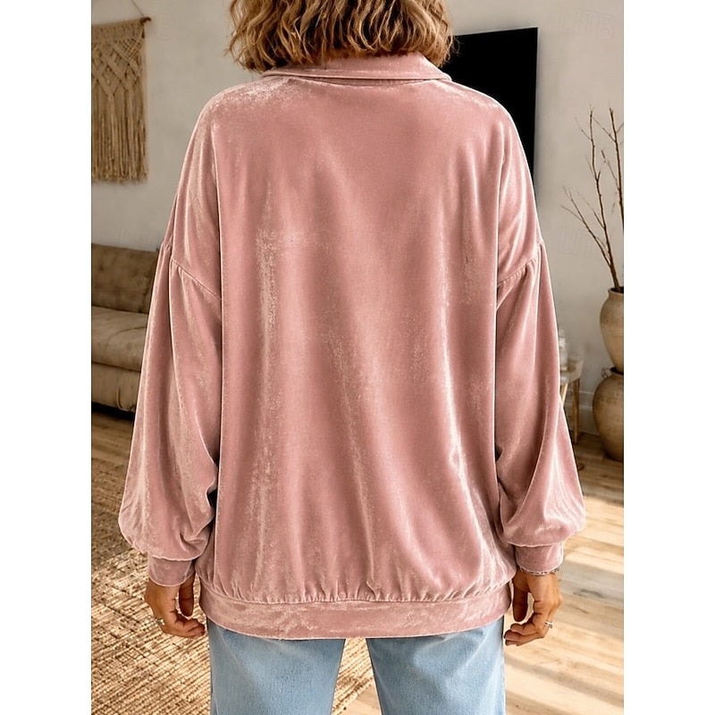 Women's Collared Sweater with Oversized Drop Shoulders and Button Placket