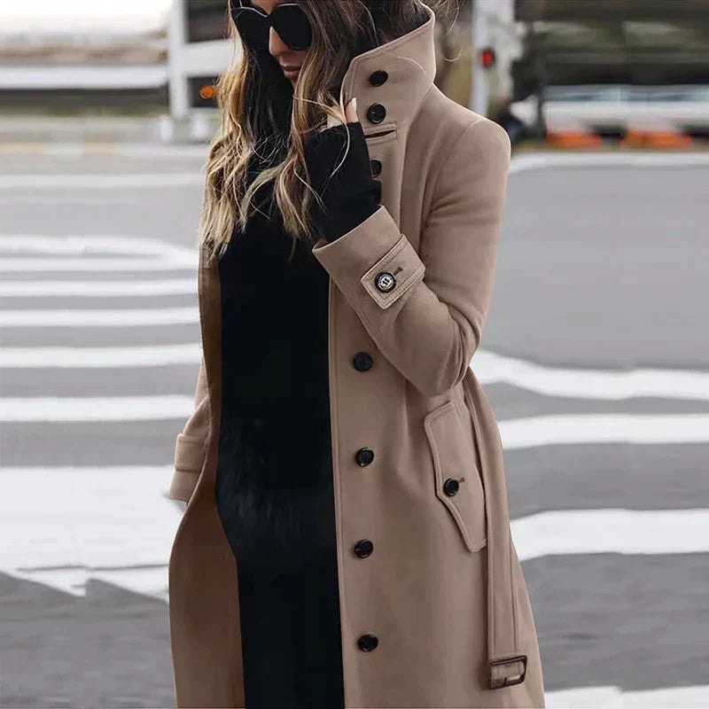 Herminia Belted High-Neck Trench Coat for Women