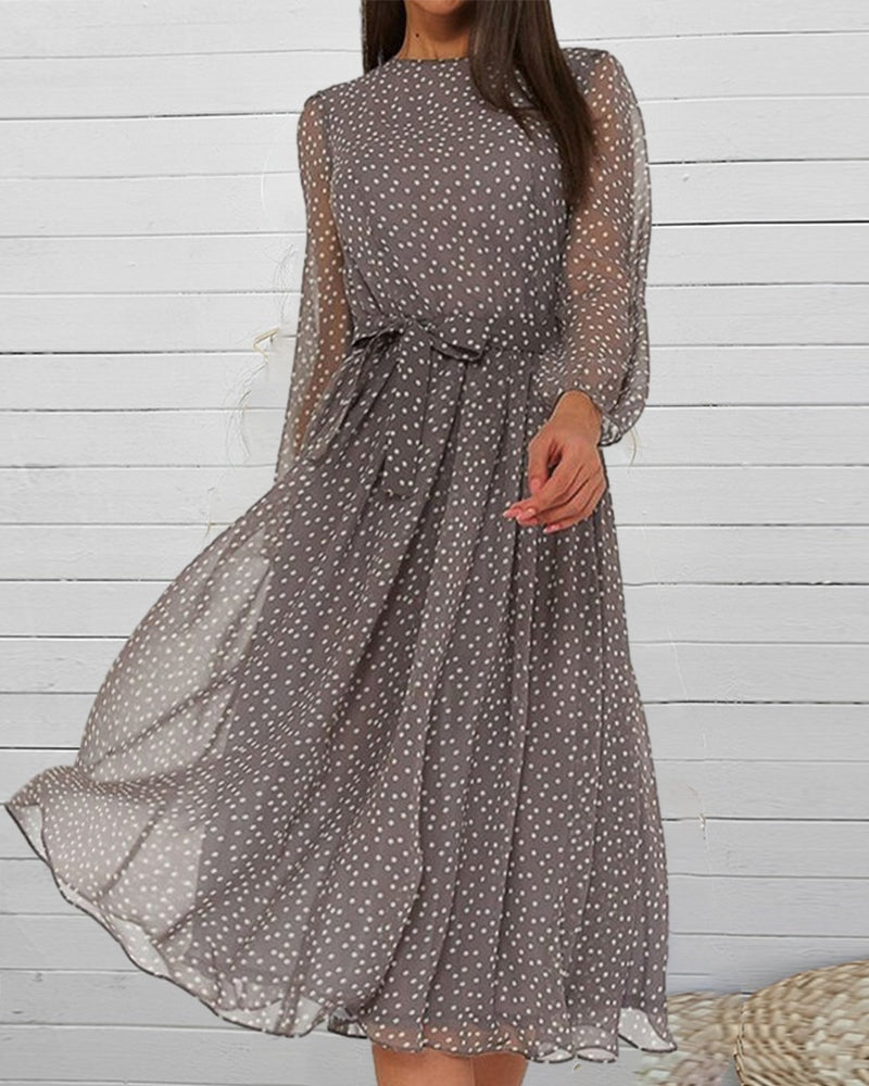 Isabelle Polka Dot A Line Midi Dress Fall Dresses for Women
