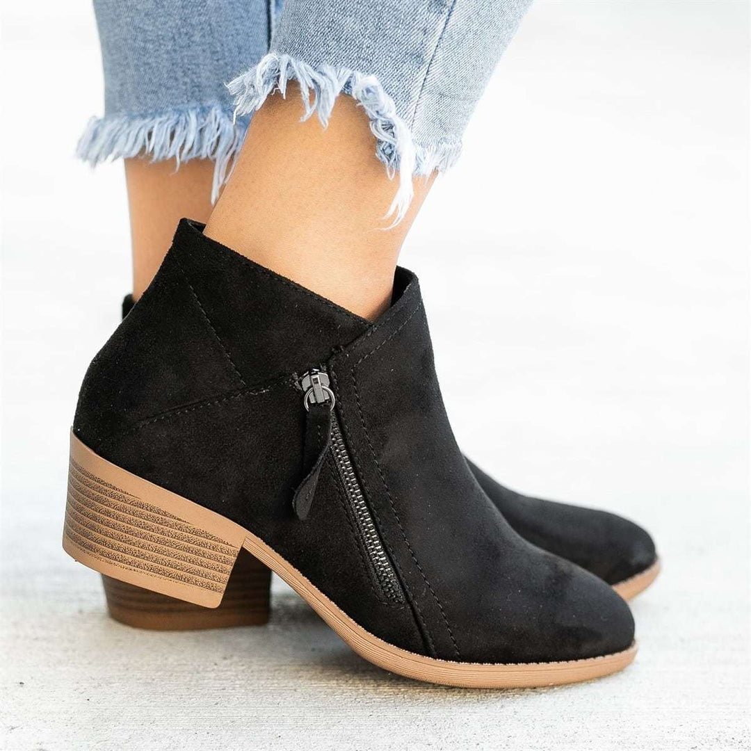 Women's Everyday Side Zip Ankle Boots with Stacked Block Heel and Soft Lining