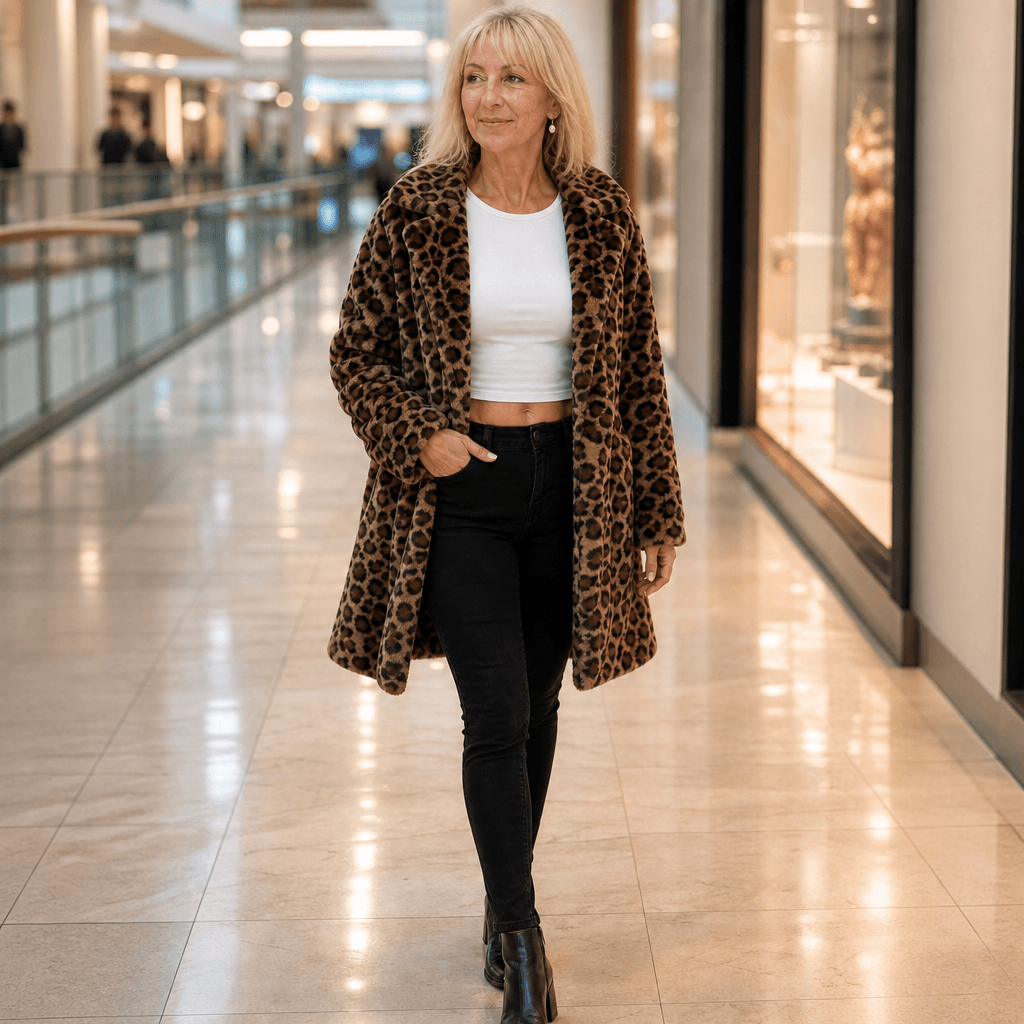 Leora Leopard Print Faux Fur Longline Winter Coat for Women
