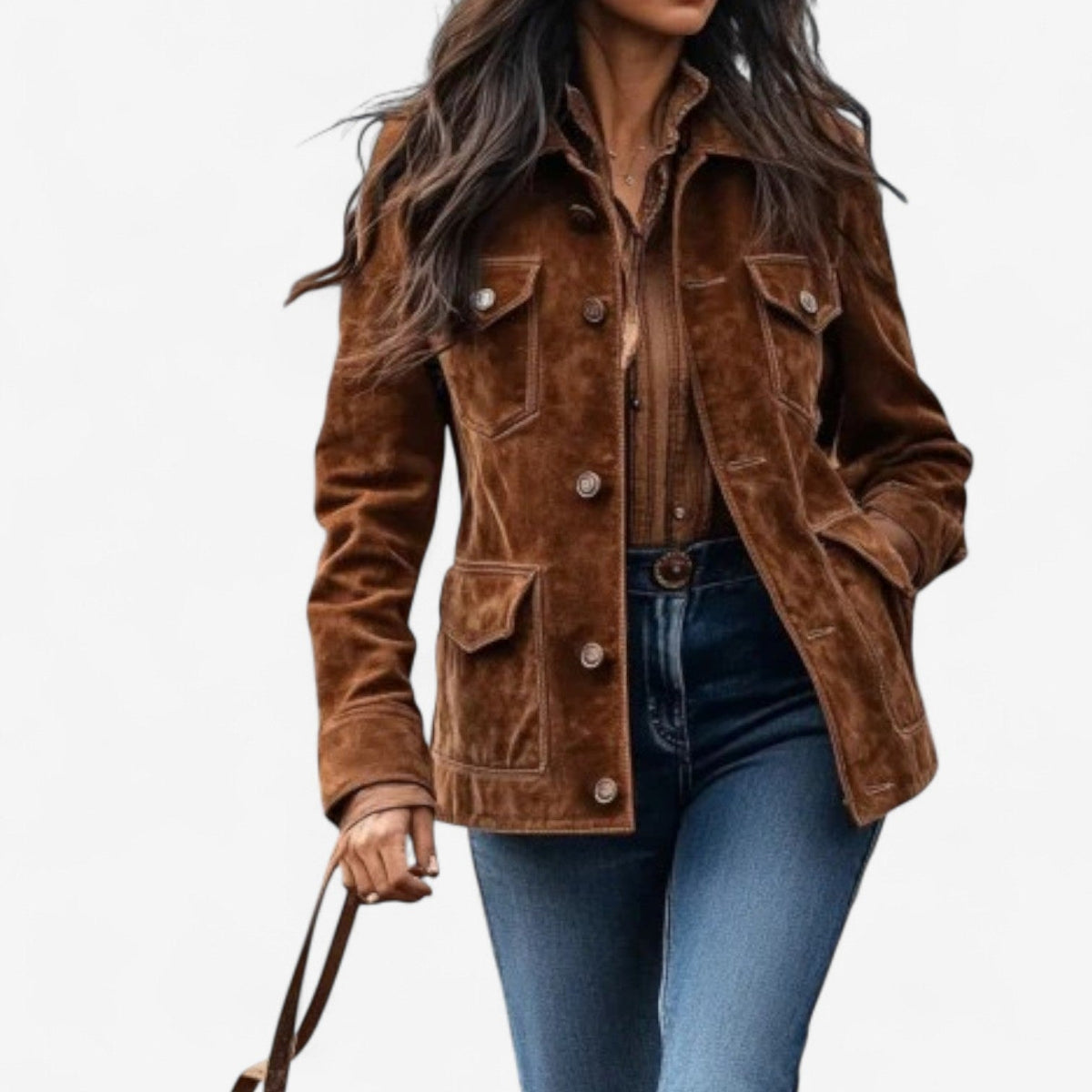 Women's Suede-Effect Tailored Jacket with Patch Pockets