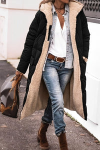 Reversible Teddy-Lined Longline Puffer Winter Coat with Hood