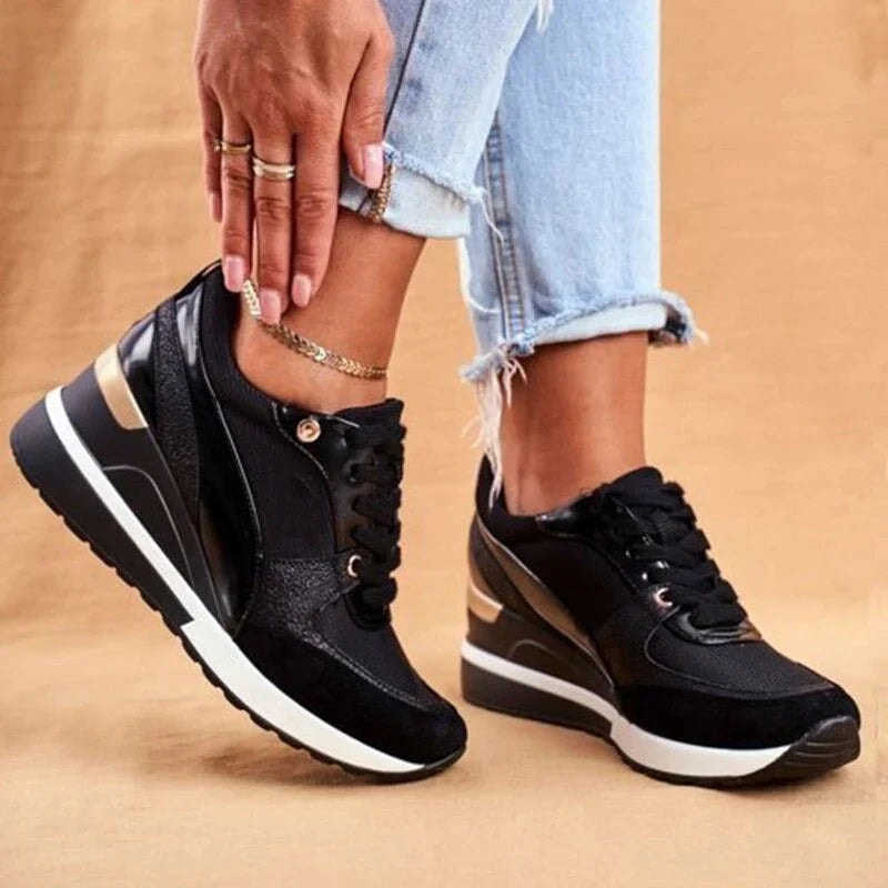Women's Wedge Platform Cushioned Sneakers with Lace-Up Closure