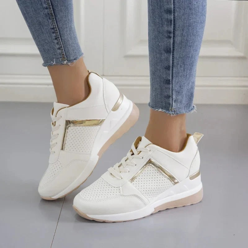 Women's Lace-Up Platform Wedge Sneakers with Cushioned Sole