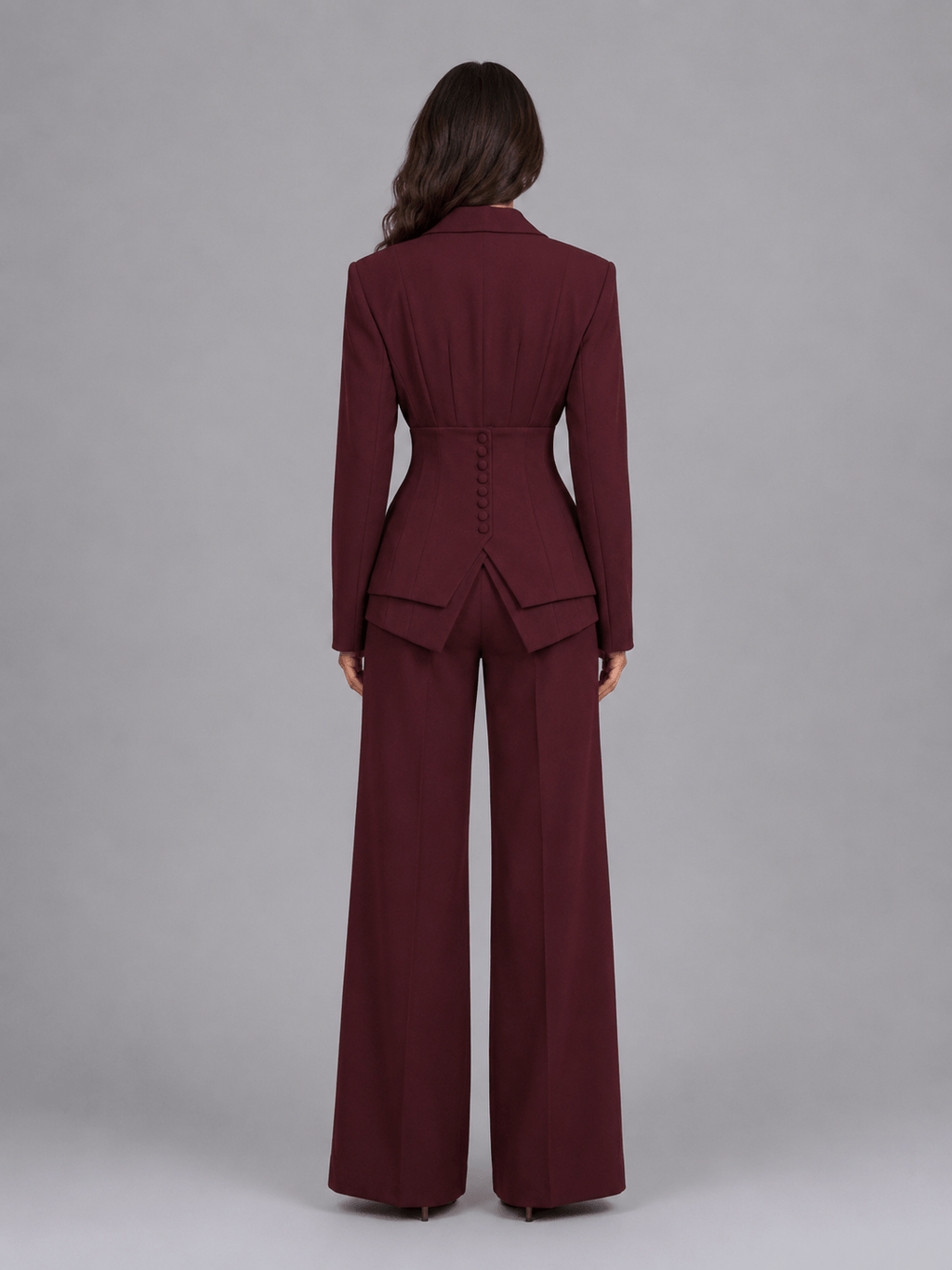 Women's Cinched-Waist Blazer and Wide-Leg Trouser Two-Piece Coordinate Set