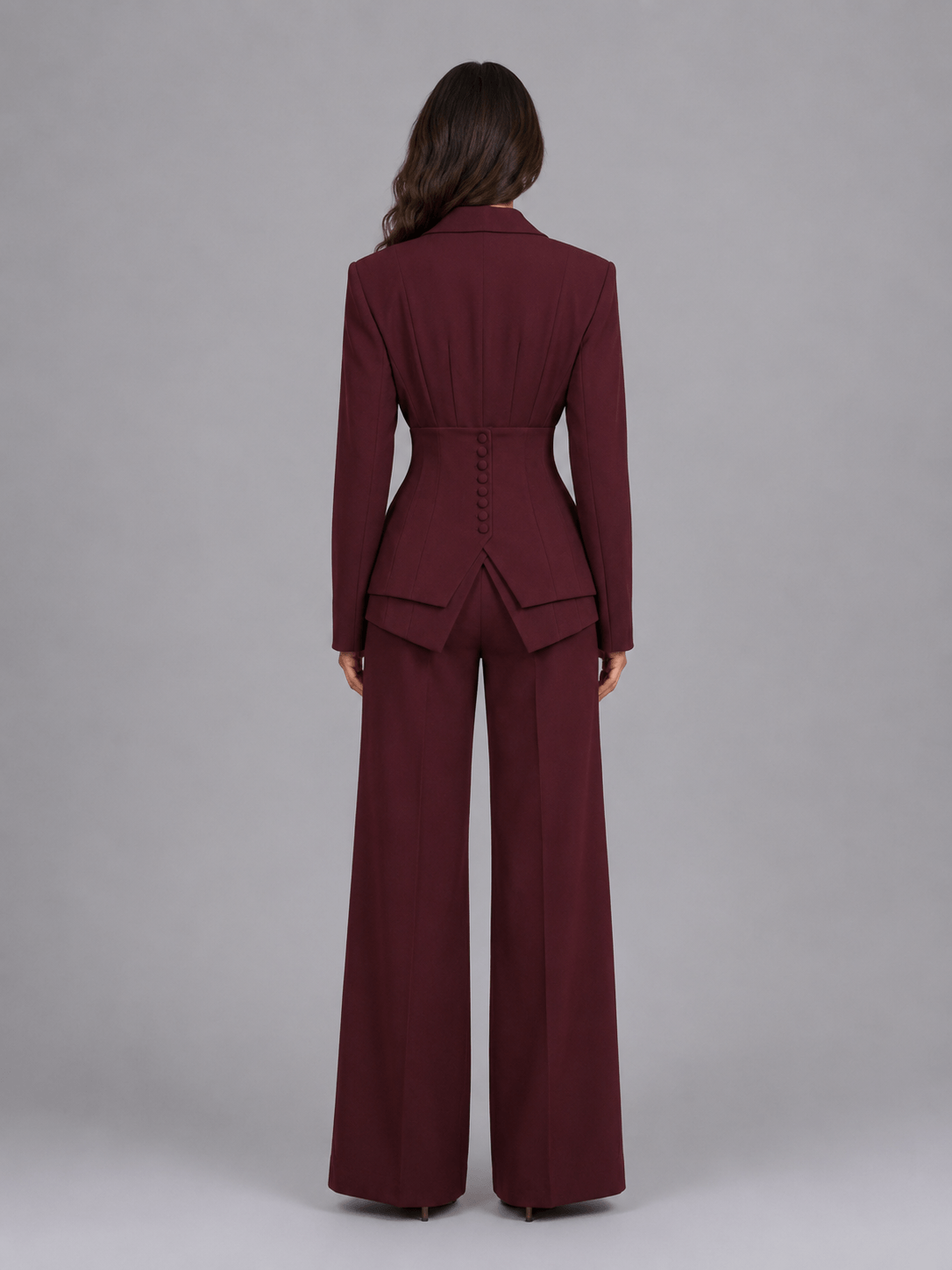 Women's Cinched-Waist Blazer and Wide-Leg Trouser Two-Piece Coordinate Set