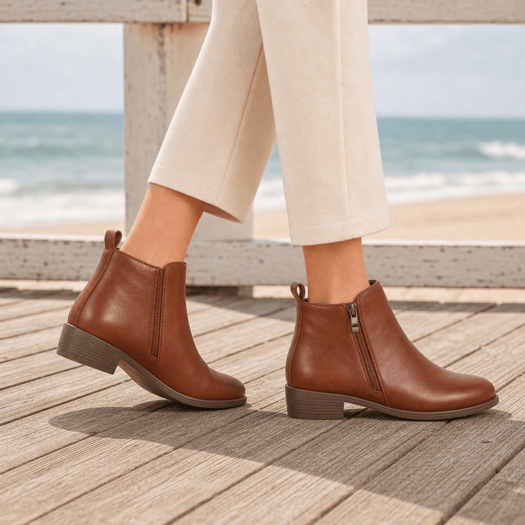 Conti Women's Orthopedic Ankle Boots with Side Zip and Low Stacked Heel